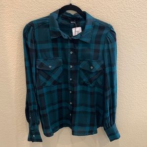 Sanctuary boyfriend green/black plaid shirt